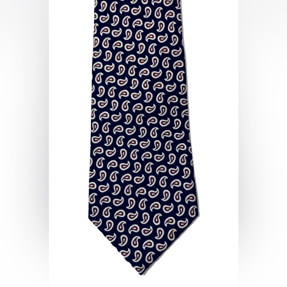 Polo by Ralph Lauren Navy Silk Tie with White and Red  Paisleys. Hand Made